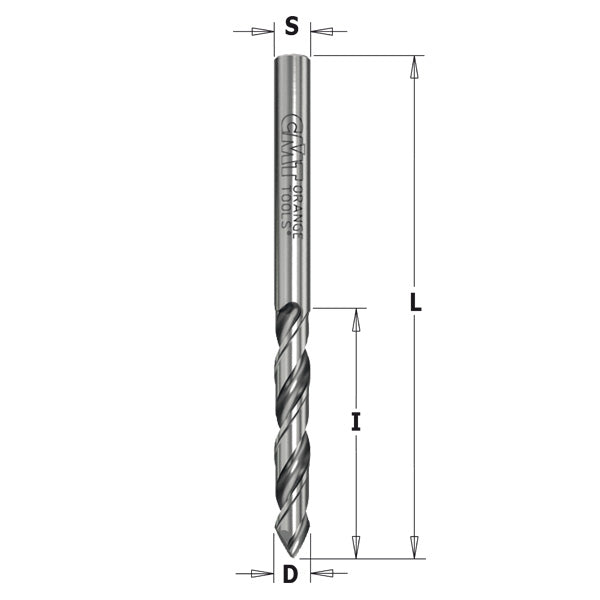 CMT 363.025.41 V-Point Solid Carbide Twist Drill with 60 Degree sharpening and Right-Hand Rotation 2.5 mm