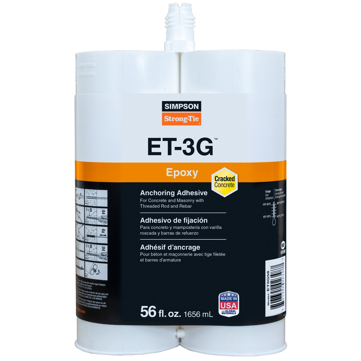 Simpson ET3G56 Epoxy Anchor Adhesives 56 Oz side-by-side cartridge