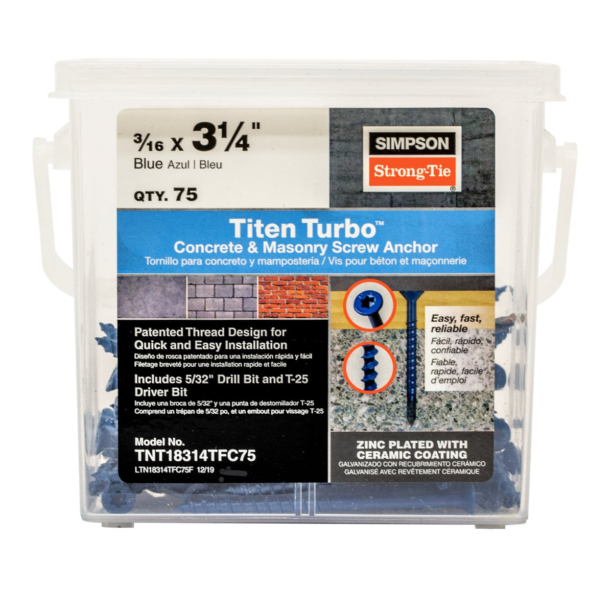 Simpson TNT18314TFC75 3/16 x 3-1/4 Flat Titen Turbo Screw Anchor