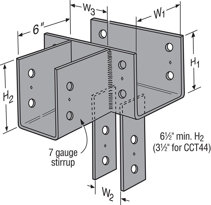 3-1/8x Beam, 6x Post CCT Column Cap T Configuration