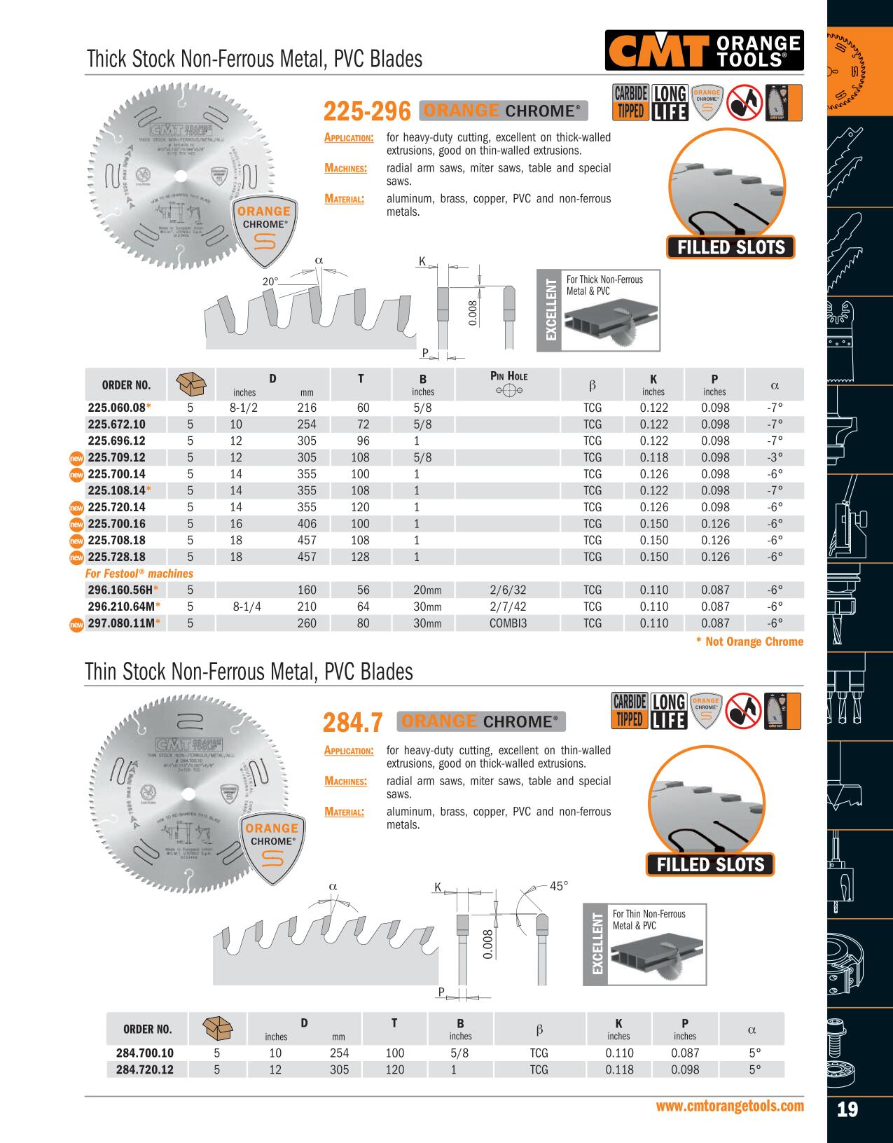 CMT 225.728.18 Orange Chrome Non-Ferrous - Thick Stock Blade 18 inch X T128 TCG Neg