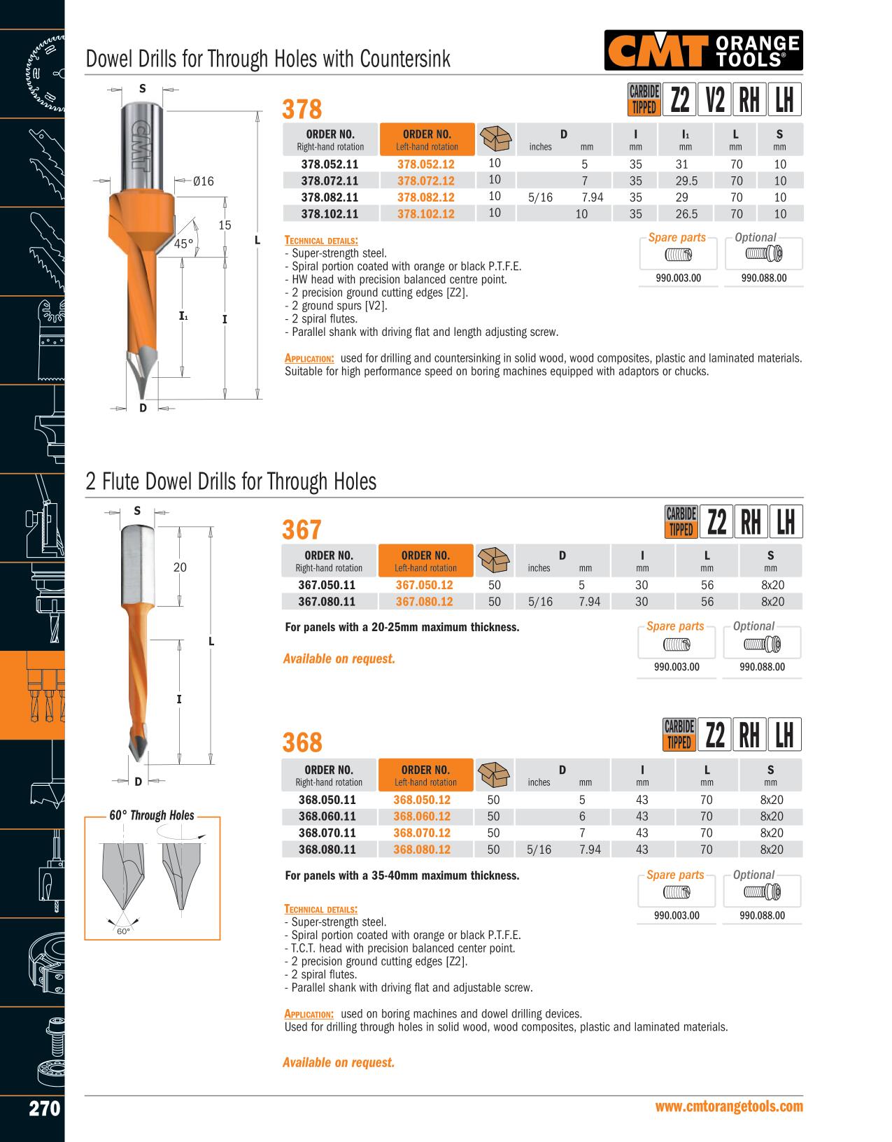 CMT 378.082.12 Dowel Drill W/C.Sink 8 x 35 x 70 S=10 LH
