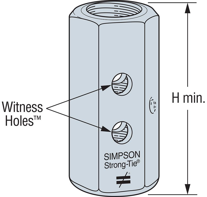 Simpson 5/8" Coupler Nut w/ Witness Hole CNW5/8