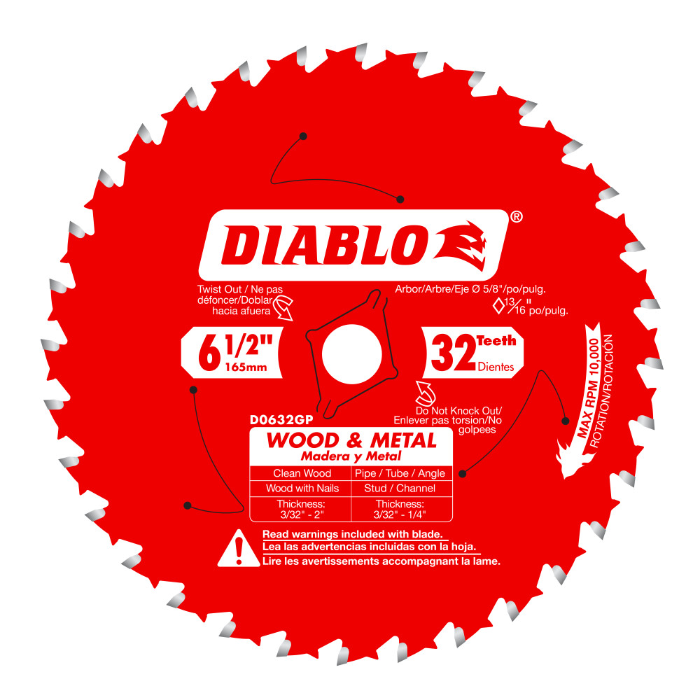 Diablo 6-1/2" x 32T Carbide Saw Blade for Wood & Metal D0632GPA