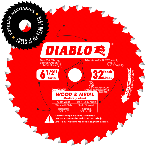 Diablo 6-1/2" x 32T Carbide Saw Blade for Wood & Metal D0632GPA