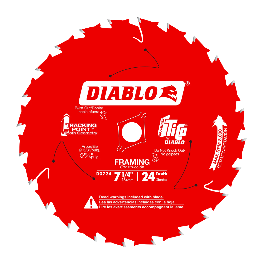 Diablo D0724A 7-1/4-Inch 24 Tooth ATB Framing Saw Blade with 5/8-Inch and Diamond Knockout Arbor - SEE PROMOS!