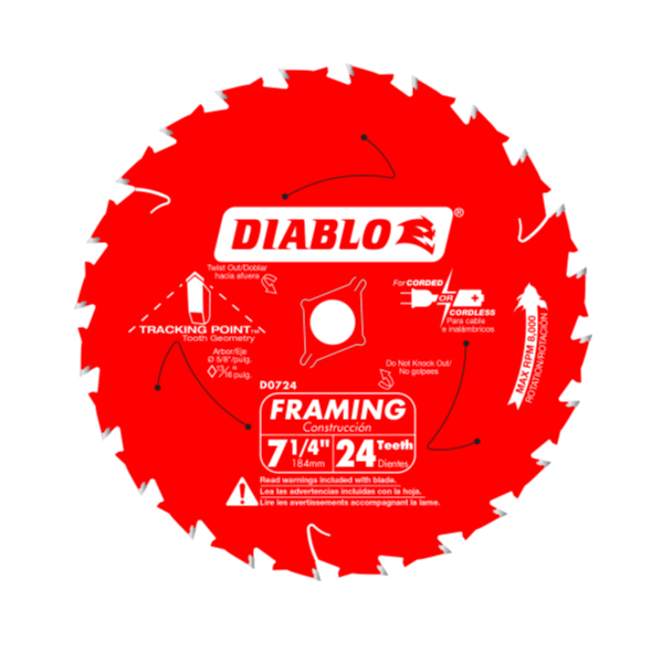 Diablo D0724A 7-1/4-Inch 24 Tooth ATB Framing Saw Blade with 5/8-Inch and Diamond Knockout Arbor - SEE PROMOS!