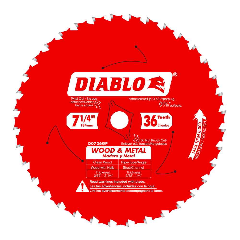 Diablo 7-1/4" x 36T Wood & Metal Carbide Saw Blade D0736GPX