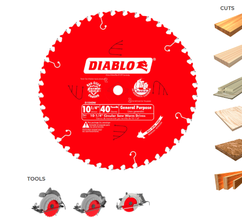 Diablo 10-1/4" x 40T General Purpose Beam Saw Blade for Wood D1040W