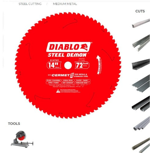 Diablo 14" x 72T Steel Demon Cermet II Saw Blade for Medium Metal D1472CF
