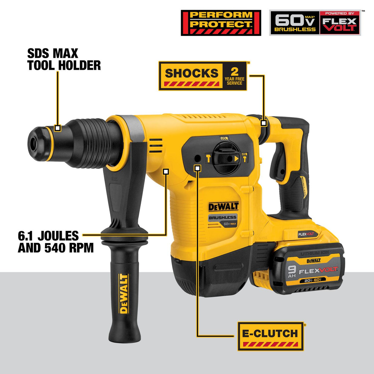 DeWALT FlexVOLT 1-9/16" (40 mm) SDS Max 60 V Combination Hammer Kit DCH481X2