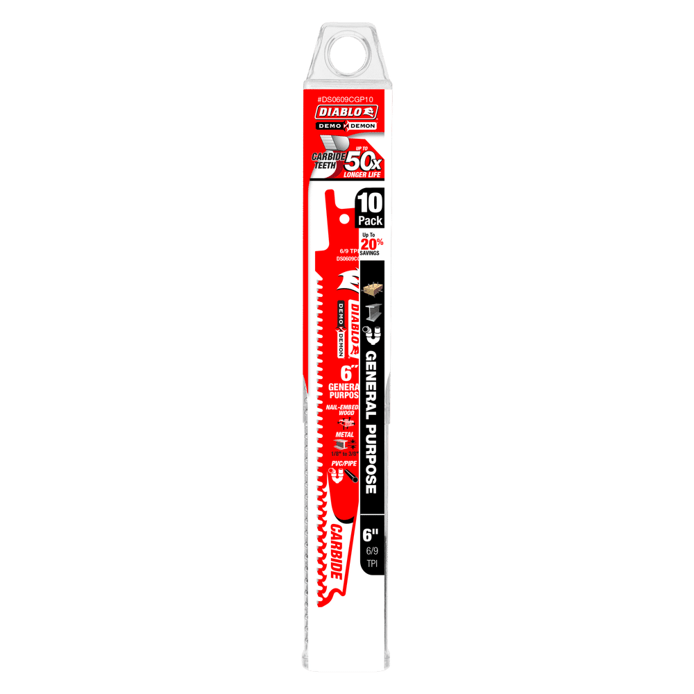 Diablo 6" 6/9TPI Carbide Teeth Recip Saw Blades for General Purpose Cuts (10-Pk)