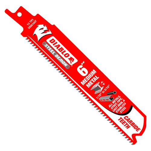 Diablo 6" 10TPI Steel Demon Carbide Teeth Recip Saw Blades for Medium Metal 10Pk