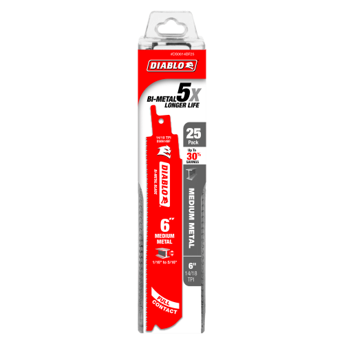 Diablo 6" 14/18TPI Bi-Metal Recip Blades for Medium Metal (25-Pk)