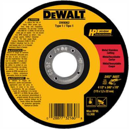 DeWALT 4-1/2" x 7/8" Thin Metal High-Performance Cutting Wheels DW8062