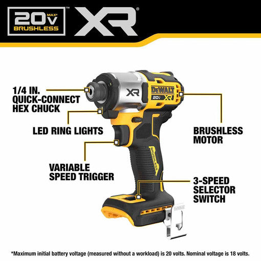 DeWalt DCF845P2 20V MAX XR 1/4" 3-Speed Impact Driver Kit