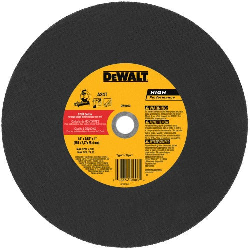 DeWALT 14" x 7/64" x 1" Stud Cutting Chop Saw Wheel DW8003