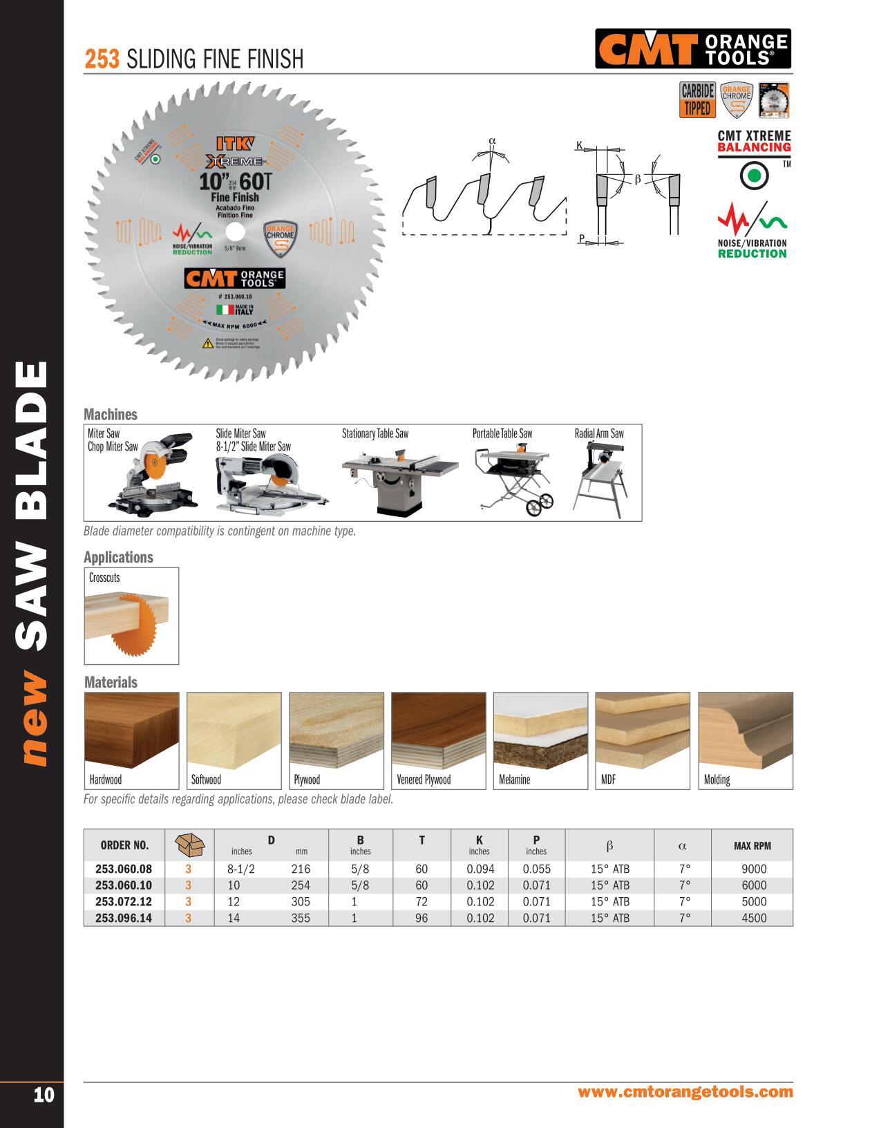 CMT 253.060.08 ITK Xtreme - Sliding Fine Finish Circular Saw Blade 8"
