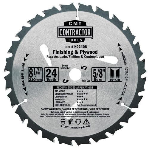 CMT K02408 ITK Contractor Saw Blade Framing/Decking 8-8-1/4" x 5/8" T24 ATB