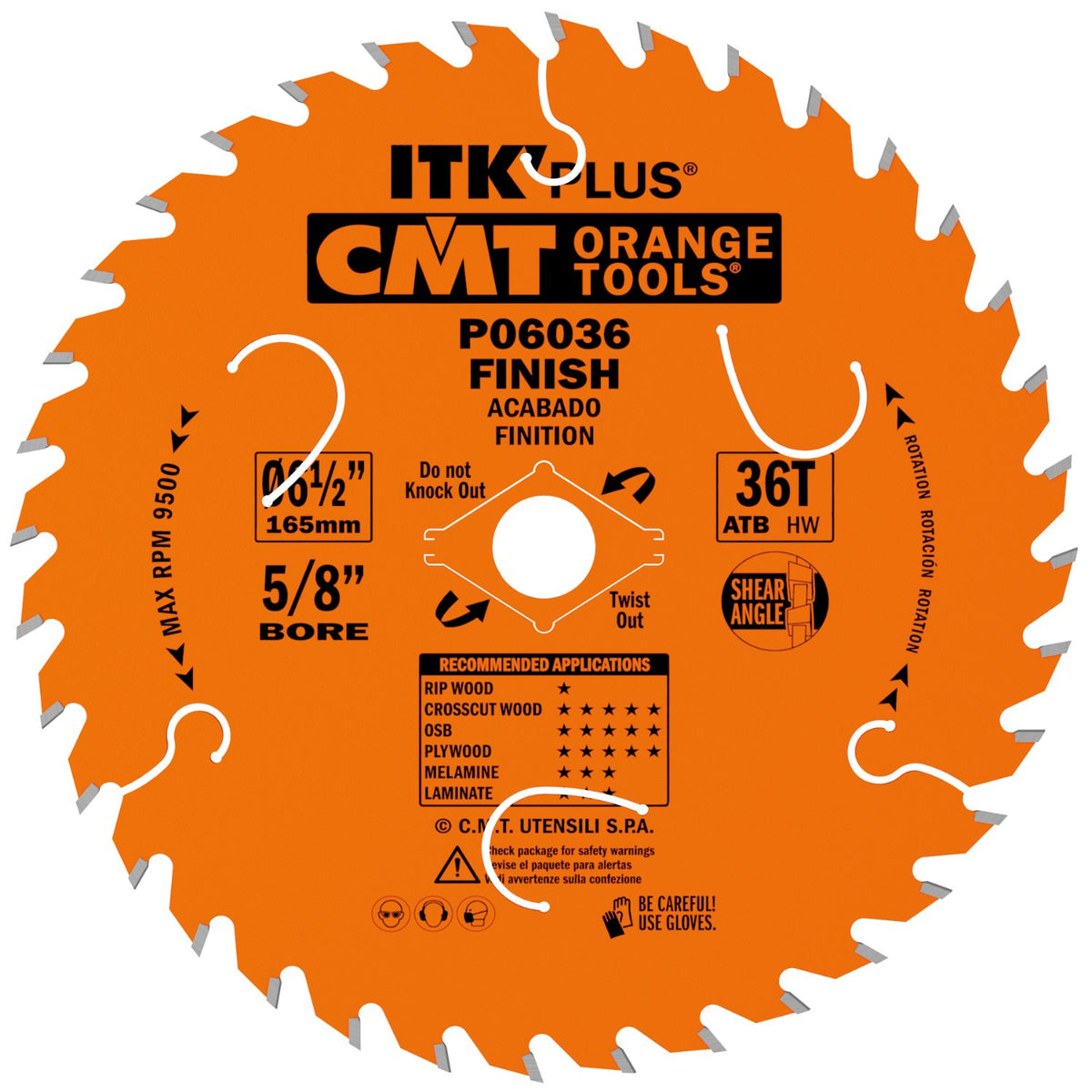 CMT P06036 ITK-Plus Finish Blade 6-1/2" x 5/8" T36 ATB+Shear