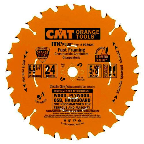 CMT P08024 ITK-Plus Fast Framing Blade 8-8-1/4" x 5/8" T24 ATB+Shear