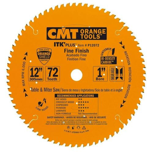 CMT P12072 ITK-Plus Finish Blade 12" x 1" T72 ATB+Shear