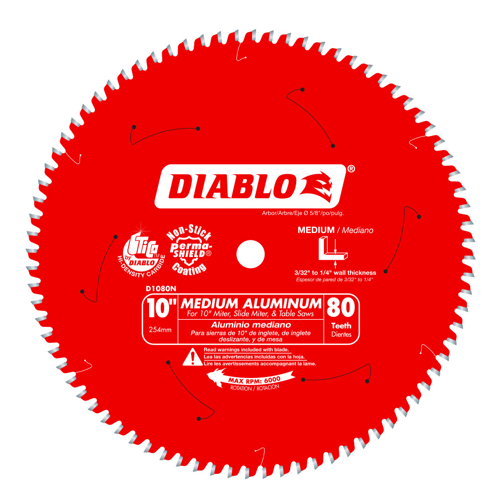 Diablo 10" x 80T Saw Blade for Medium Aluminum D1080N