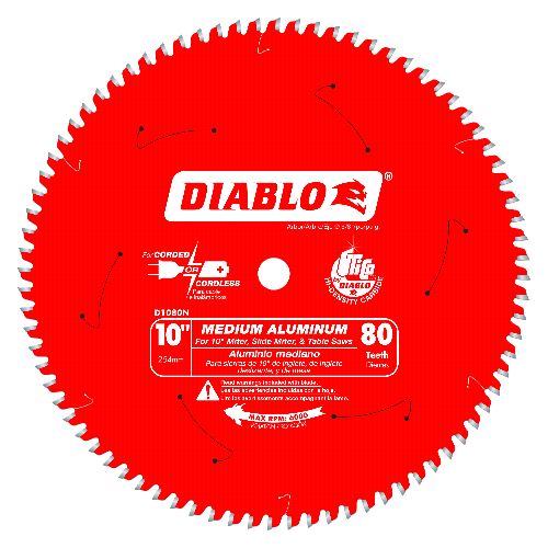 Diablo 10" x 80T Saw Blade for Medium Aluminum D1080N