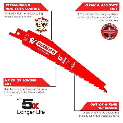 Diablo 12" 4/6TPI Bi-Metal Recip Saw Blades for Nail-Embedded Wood