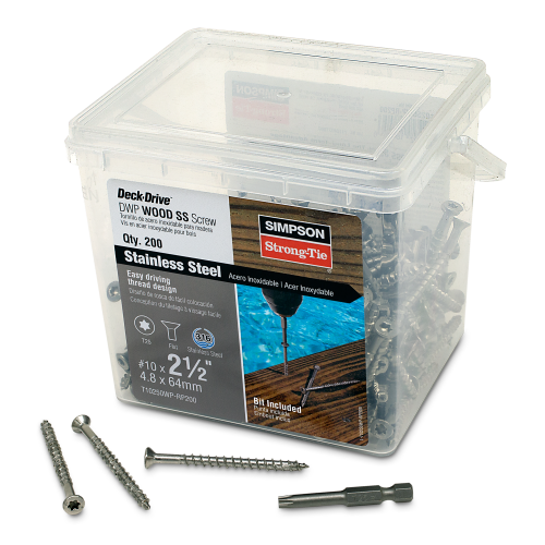 Simpson #10 2-1/2" 316 SS Deck-Drive DWP Wood Screw, T25, Flat Head