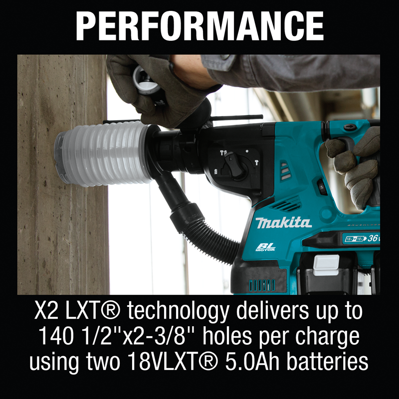 Makita 18V X2 LXT 1-1/8" AVT Rotary Hammer Kit w/HEPA Dust Extractor SDS-PLUS