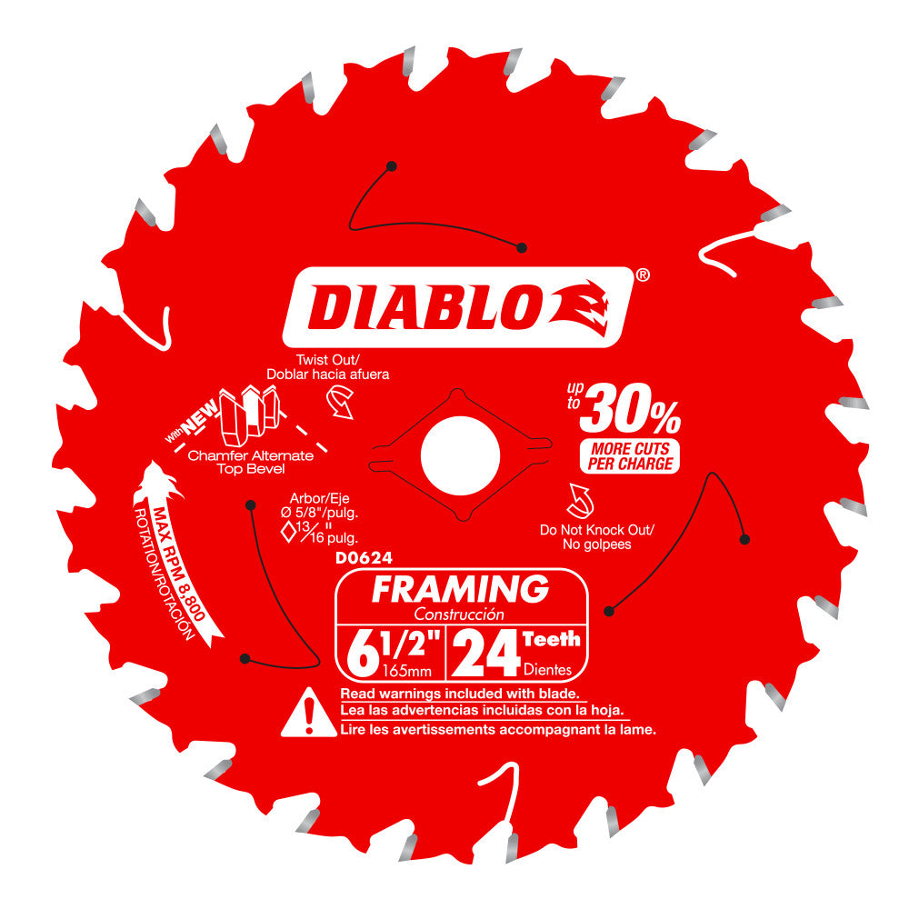 Diablo 6-1/2" x 24T Framing Saw Blade for Wood D0624A