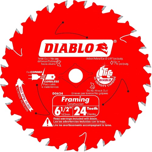 Diablo 6-1/2" x 24T Framing Saw Blade for Wood D0624A