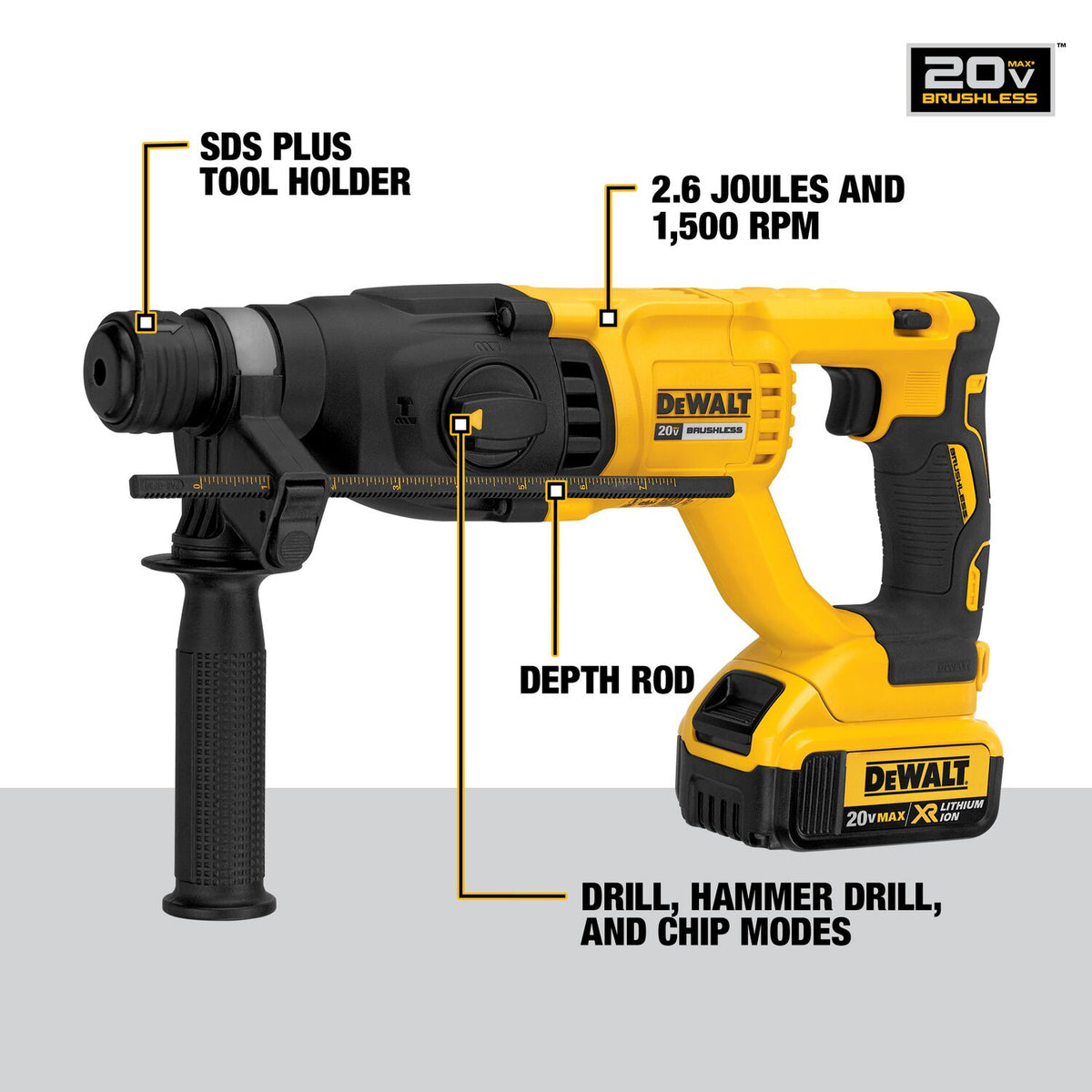 DeWALT 20V MAX XR Brushless 1-in D-Handle Rotary Hammer Kit DCH133M2