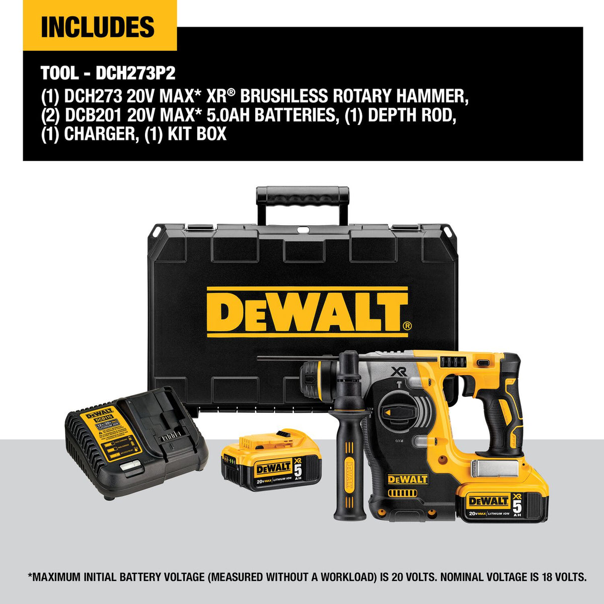 DeWALT 20 V MAX Brushless SDS 3 Mode 1-in Rotary Hammer DCH273P2