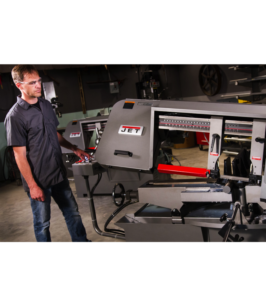 JET HBS-1220MSAH, 12" x 20" Semi-Automatic Mitering Variable Speed Bandsaw with Hydraulic Vise - 424475
