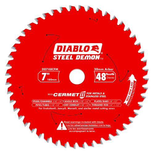 Diablo 7" x 48T Steel Demon Cermet II Saw Blade for Medium Metal D0748CFM