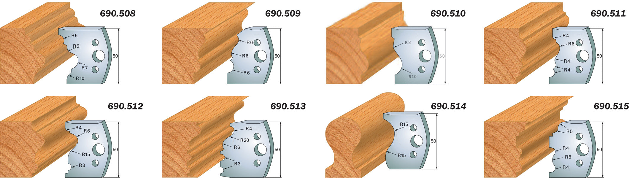 CMT 690.508 Profile Knives For Insert Shaper System 1-31/32" x 5/32" (50x4mm) 2Pk