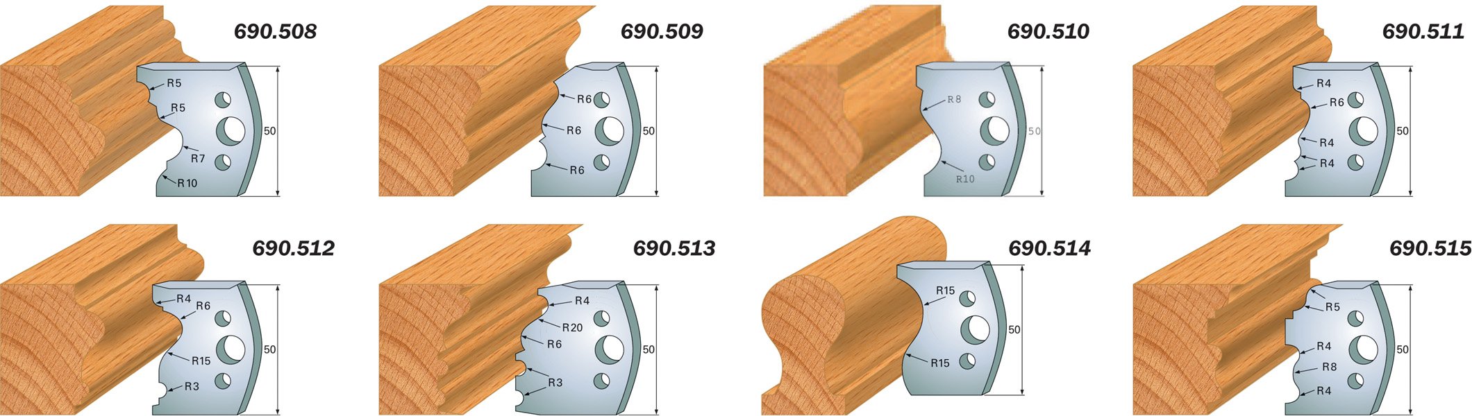CMT 690.509 Profile Knives For Insert Shaper System 1-31/32" x 5/32" (50x4mm) 2Pk