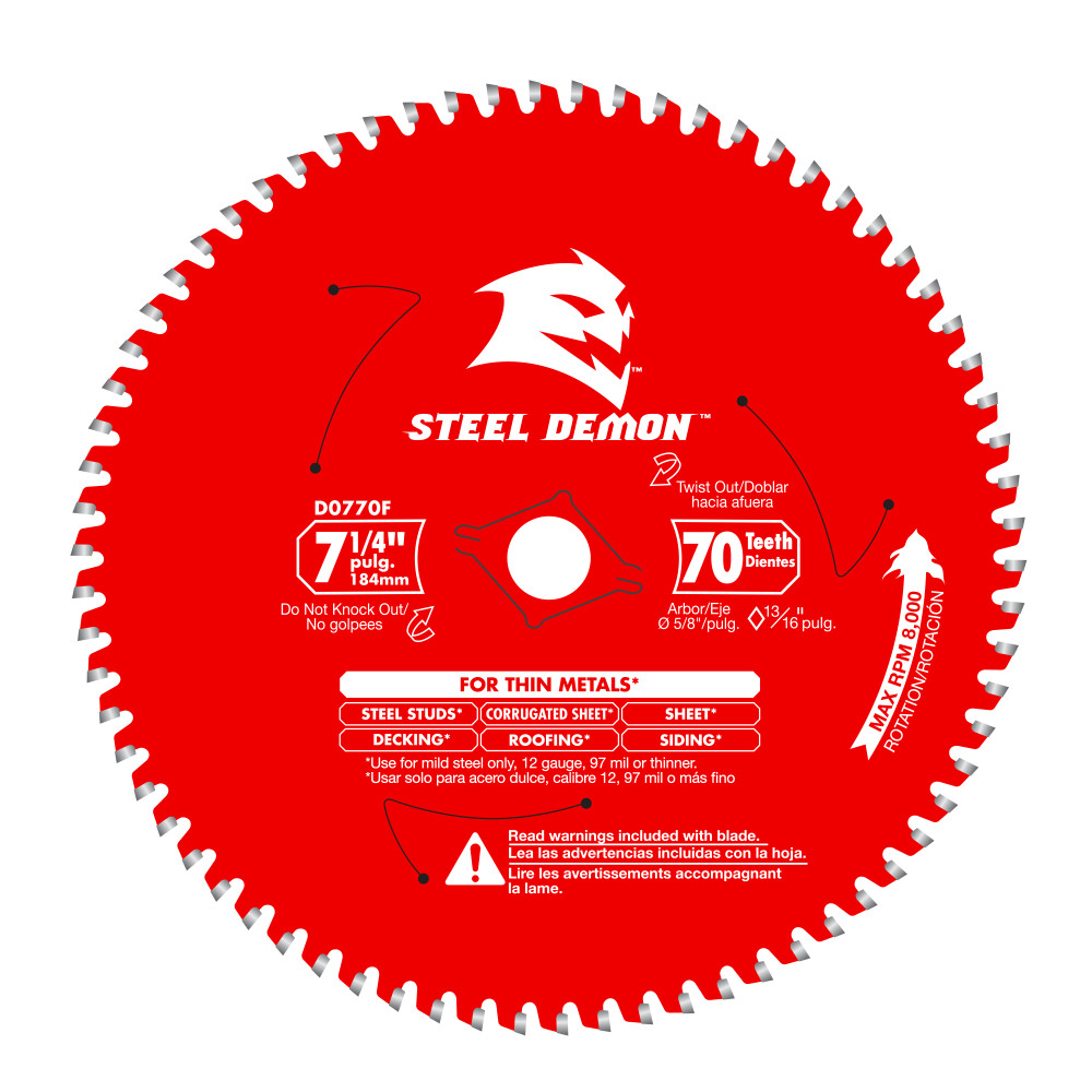 Diablo 7-1/4" x 70T Steel Demon Carbide Saw Blade for Thin Metal D0770F