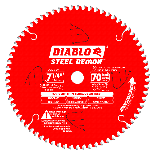Diablo 7-1/4" x 70T Steel Demon Carbide Saw Blade for Thin Metal D0770F