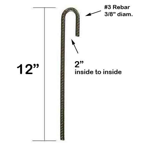 Steel Rebar Ground Stake J Hook Heavy Duty #3  Hard Firm Soil Set