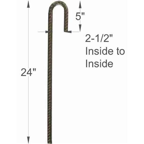 24" Steel Rebar Ground Stake J Hook Heavy Duty #3 Hard Firm Soil Set