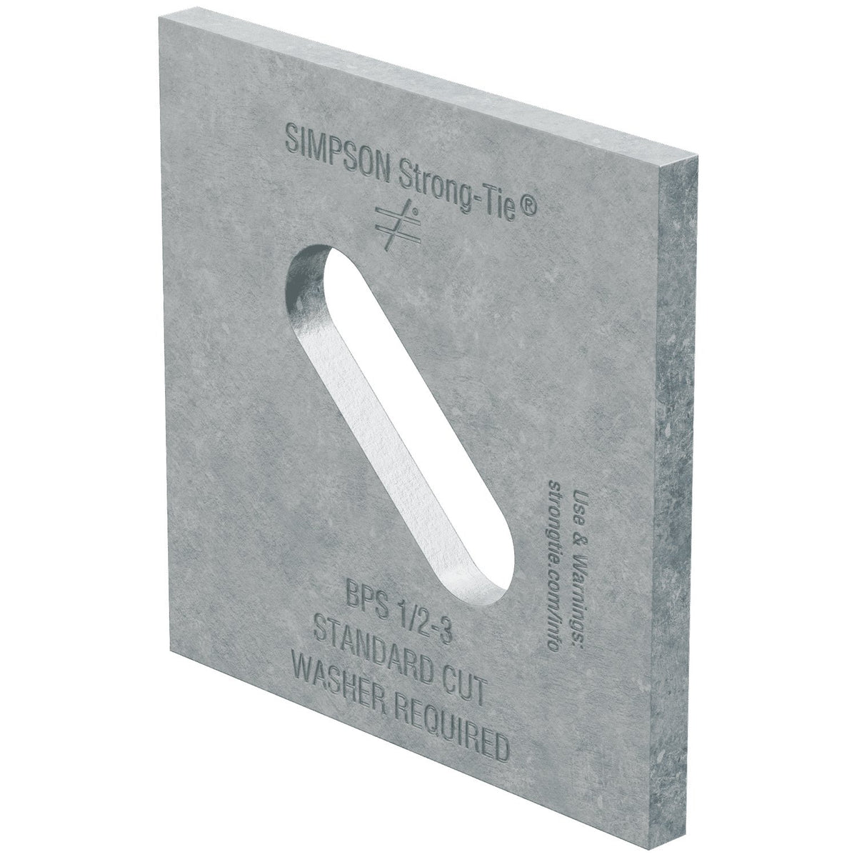 BPS 1/2-3HDG Flat Bearing Plate Slotted 1/2" Hole, 3" x 3" x 3 ga, Hot Dip Galvanized