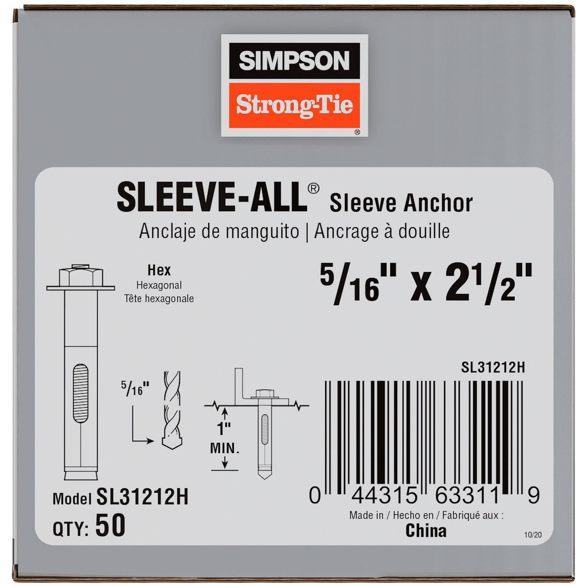 Simpson 5/16" x 2-1/2" Hex-Head Sleeve-All Anchor SL31212H