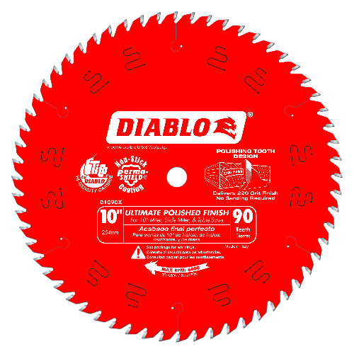 Diablo 10" x 90T Ultimate Polished Finish Saw Blade for Wood D1090X