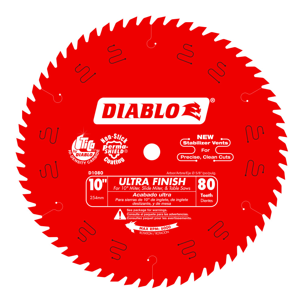 Diablo 10" x 80T Ultra Finish Saw Blade for Wood D1080X