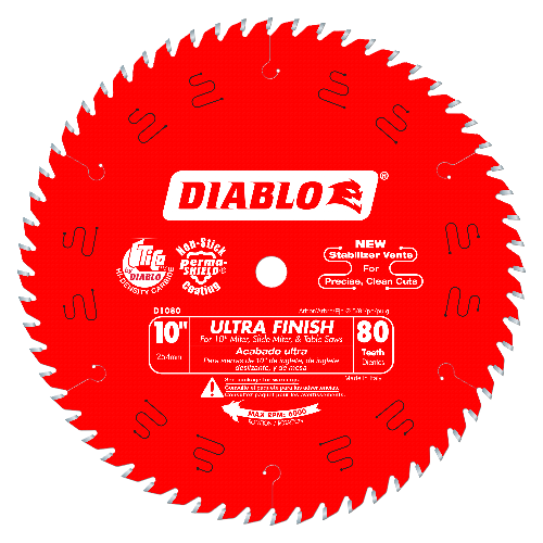 Diablo 10" x 80T Ultra Finish Saw Blade for Wood D1080X