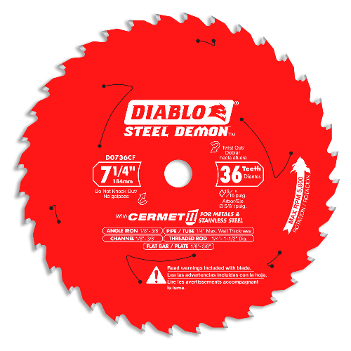 Diablo 7-1/4" x 36T Steel Demon Cermet II Saw Blade for Thick Metal D0736CF