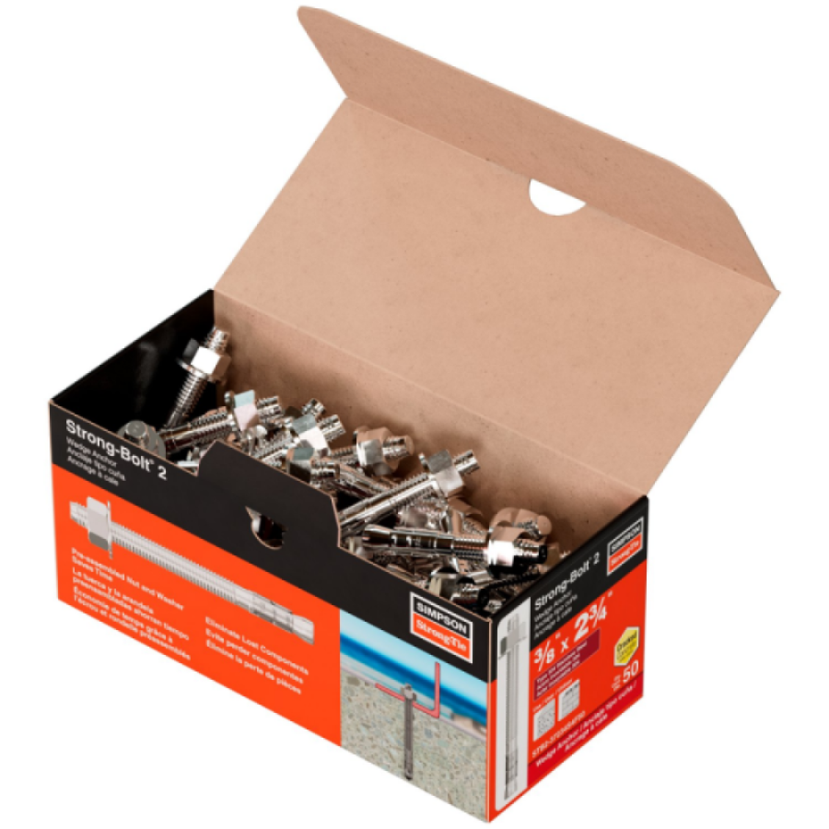 Simpson 3/8" x 2-3/4" Strong-Bolt 2 Wedge Anchor, 316 Stainless Steel Fully-Assembled